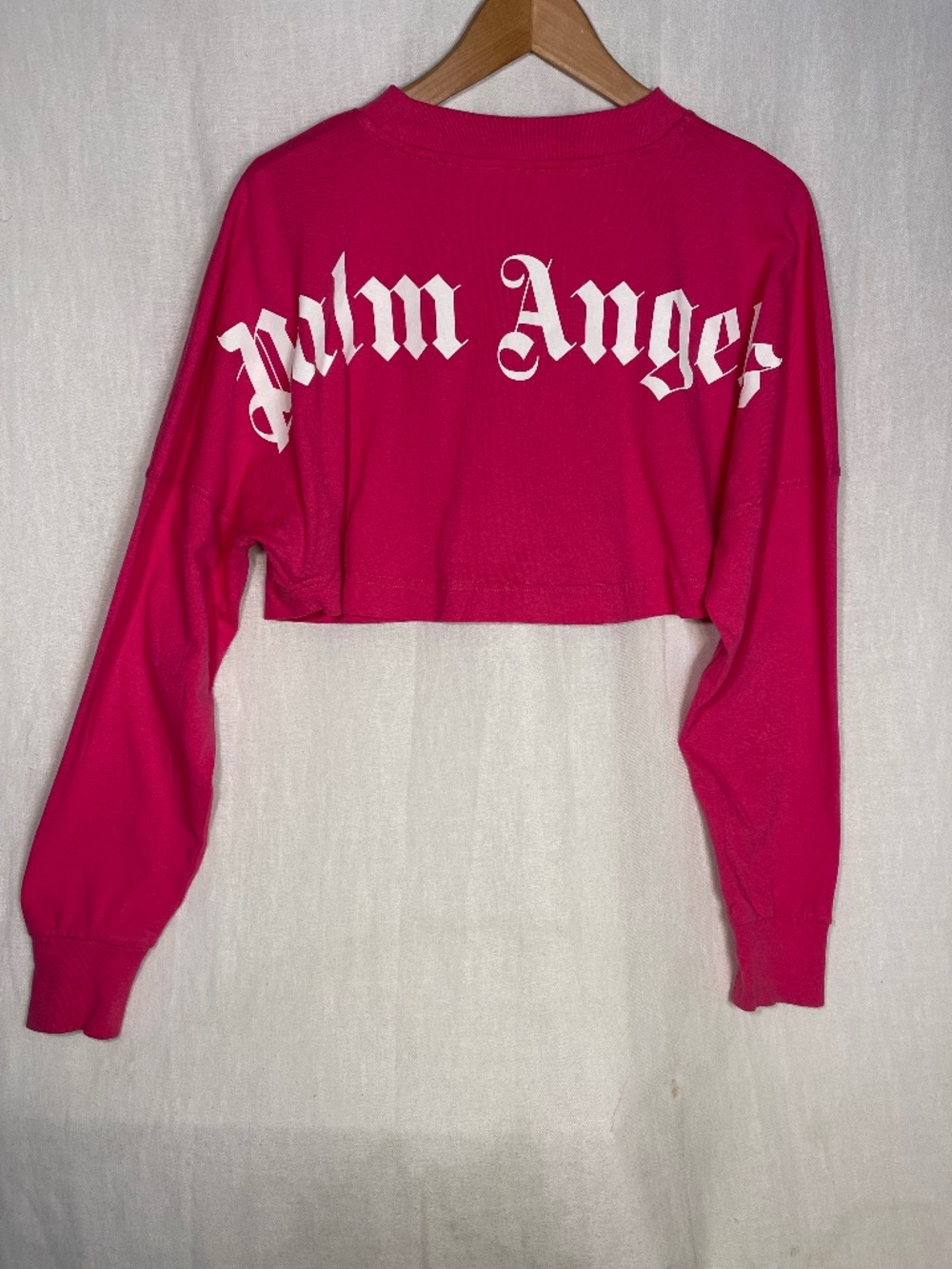 Palm Angels Hot Pink Cropped Long Sleeve Tee with White Logo